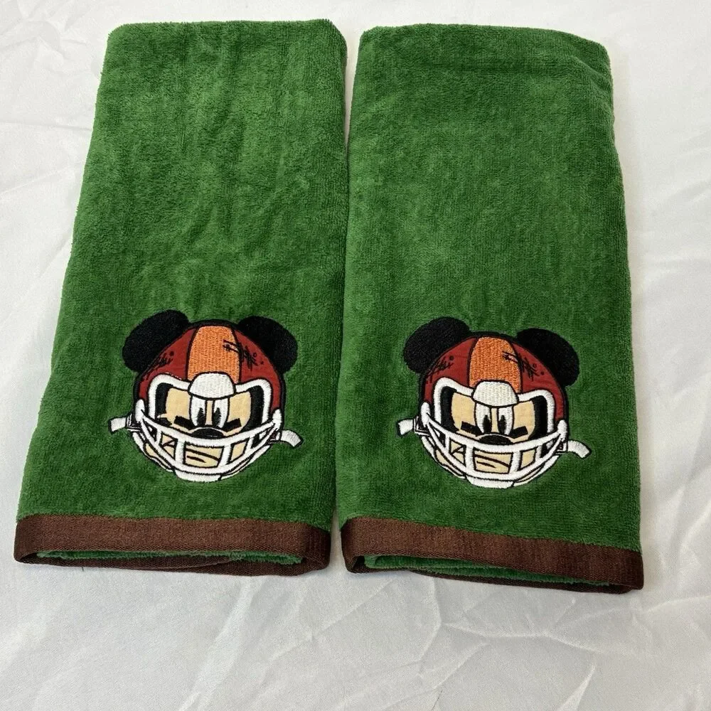 Set 2 FOOTBALL Disney Mickey Mouse in HELMET Hand Towel Set Fall Green Red Brown